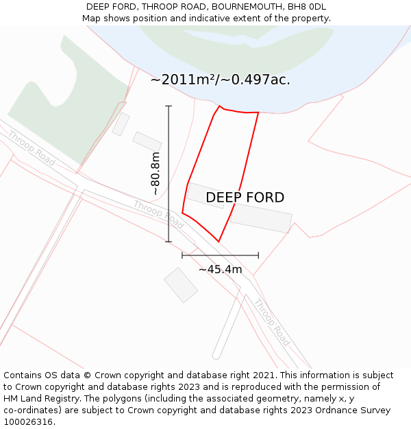 DEEP FORD, THROOP ROAD, BOURNEMOUTH, BH8 0DL: Plot and title map