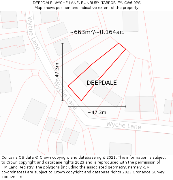 DEEPDALE, WYCHE LANE, BUNBURY, TARPORLEY, CW6 9PS: Plot and title map