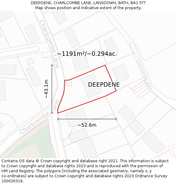 DEEPDENE, CHARLCOMBE LANE, LANSDOWN, BATH, BA1 5TT: Plot and title map