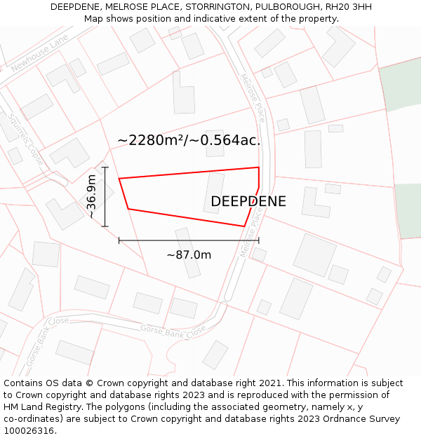DEEPDENE, MELROSE PLACE, STORRINGTON, PULBOROUGH, RH20 3HH: Plot and title map