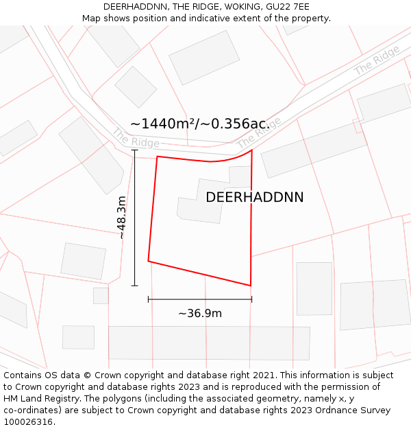 DEERHADDNN, THE RIDGE, WOKING, GU22 7EE: Plot and title map