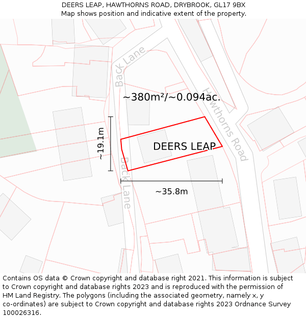 DEERS LEAP, HAWTHORNS ROAD, DRYBROOK, GL17 9BX: Plot and title map