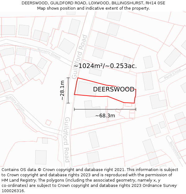 DEERSWOOD, GUILDFORD ROAD, LOXWOOD, BILLINGSHURST, RH14 0SE: Plot and title map