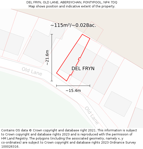 DEL FRYN, OLD LANE, ABERSYCHAN, PONTYPOOL, NP4 7DQ: Plot and title map