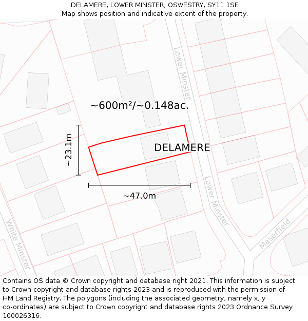 DELAMERE, LOWER MINSTER, OSWESTRY, SY11 1SE: Plot and title map