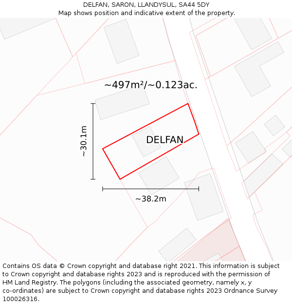 DELFAN, SARON, LLANDYSUL, SA44 5DY: Plot and title map