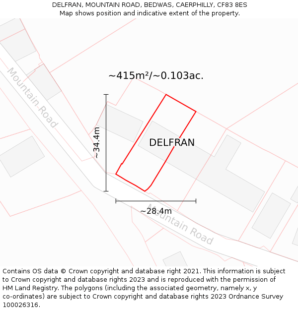 DELFRAN, MOUNTAIN ROAD, BEDWAS, CAERPHILLY, CF83 8ES: Plot and title map