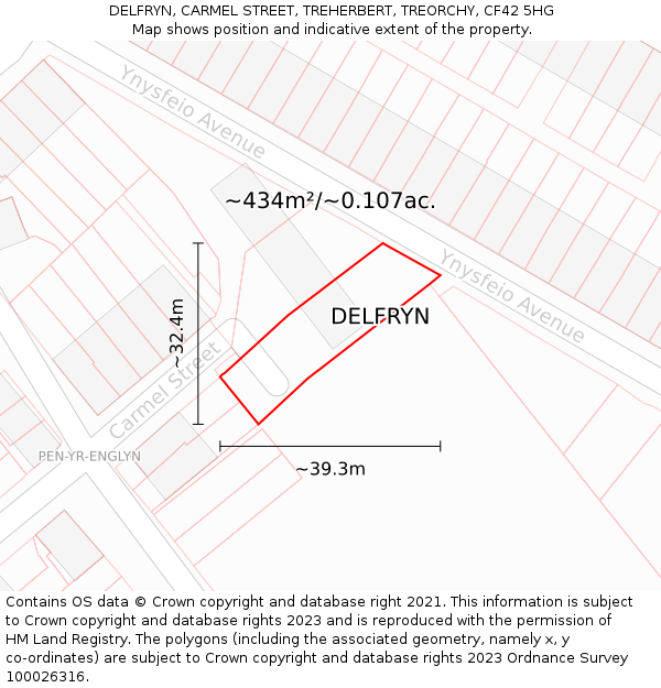 DELFRYN, CARMEL STREET, TREHERBERT, TREORCHY, CF42 5HG: Plot and title map