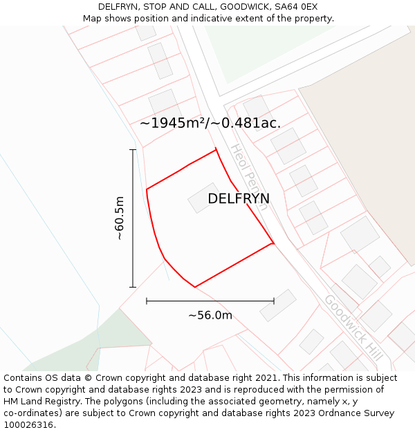 DELFRYN, STOP AND CALL, GOODWICK, SA64 0EX: Plot and title map