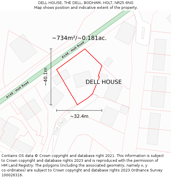 DELL HOUSE, THE DELL, BODHAM, HOLT, NR25 6NG: Plot and title map