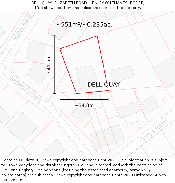 DELL QUAY, ELIZABETH ROAD, HENLEY-ON-THAMES, RG9 1RJ: Plot and title map