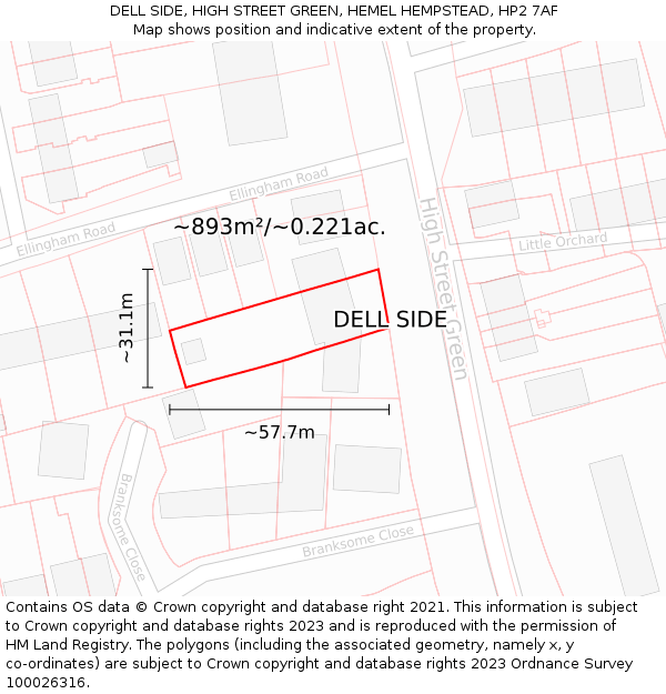 DELL SIDE, HIGH STREET GREEN, HEMEL HEMPSTEAD, HP2 7AF: Plot and title map