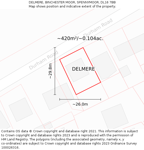 DELMERE, BINCHESTER MOOR, SPENNYMOOR, DL16 7BB: Plot and title map