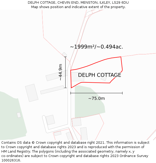 DELPH COTTAGE, CHEVIN END, MENSTON, ILKLEY, LS29 6DU: Plot and title map