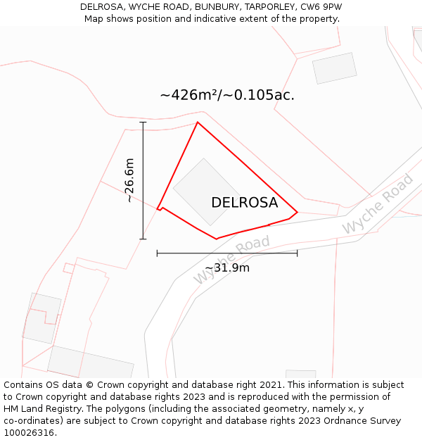 DELROSA, WYCHE ROAD, BUNBURY, TARPORLEY, CW6 9PW: Plot and title map