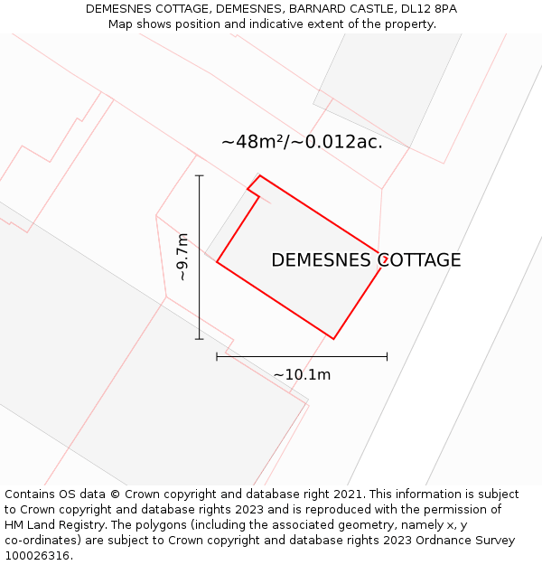 DEMESNES COTTAGE, DEMESNES, BARNARD CASTLE, DL12 8PA: Plot and title map