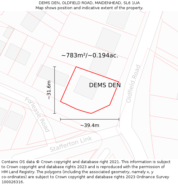 DEMS DEN, OLDFIELD ROAD, MAIDENHEAD, SL6 1UA: Plot and title map