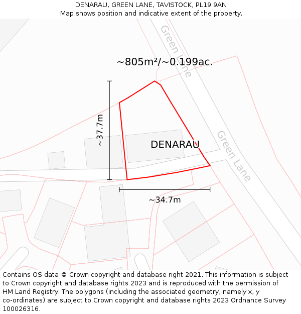 DENARAU, GREEN LANE, TAVISTOCK, PL19 9AN: Plot and title map