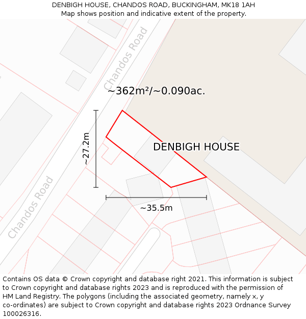 DENBIGH HOUSE, CHANDOS ROAD, BUCKINGHAM, MK18 1AH: Plot and title map