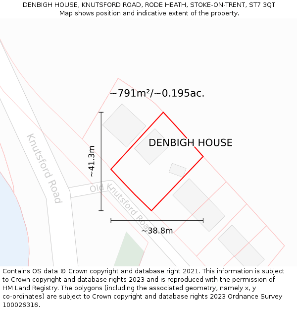 DENBIGH HOUSE, KNUTSFORD ROAD, RODE HEATH, STOKE-ON-TRENT, ST7 3QT: Plot and title map