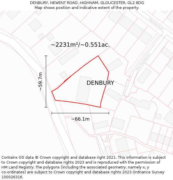 DENBURY, NEWENT ROAD, HIGHNAM, GLOUCESTER, GL2 8DG: Plot and title map