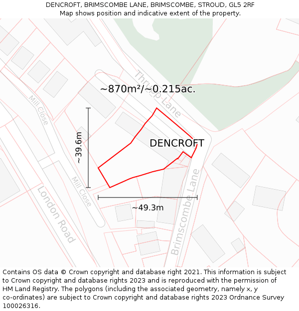 DENCROFT, BRIMSCOMBE LANE, BRIMSCOMBE, STROUD, GL5 2RF: Plot and title map