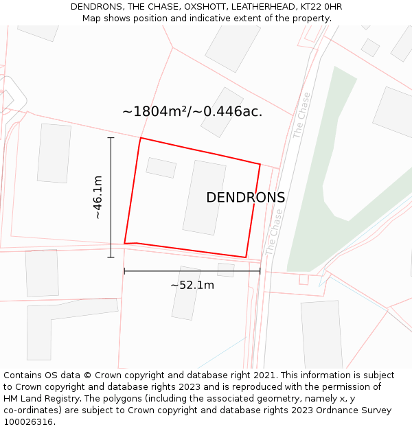 DENDRONS, THE CHASE, OXSHOTT, LEATHERHEAD, KT22 0HR: Plot and title map