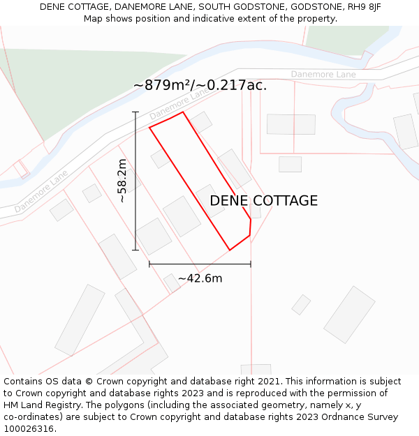 DENE COTTAGE, DANEMORE LANE, SOUTH GODSTONE, GODSTONE, RH9 8JF: Plot and title map