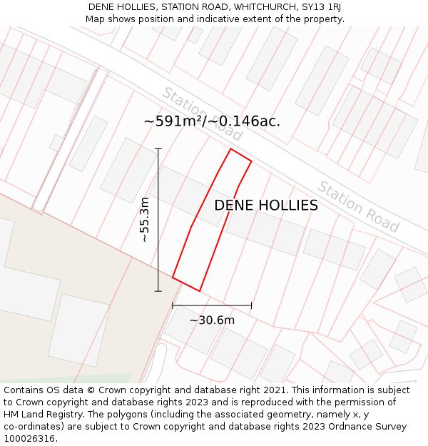 DENE HOLLIES, STATION ROAD, WHITCHURCH, SY13 1RJ: Plot and title map
