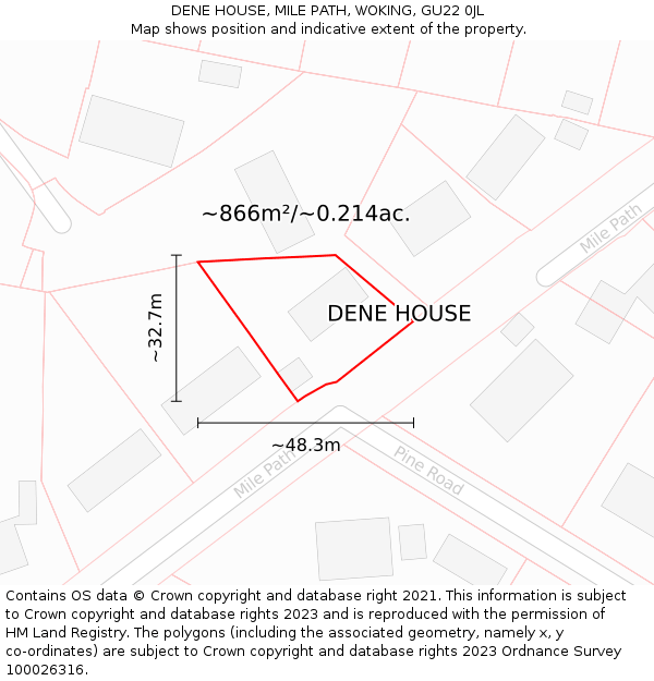 DENE HOUSE, MILE PATH, WOKING, GU22 0JL: Plot and title map