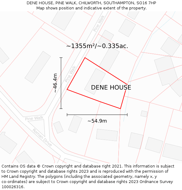 DENE HOUSE, PINE WALK, CHILWORTH, SOUTHAMPTON, SO16 7HP: Plot and title map