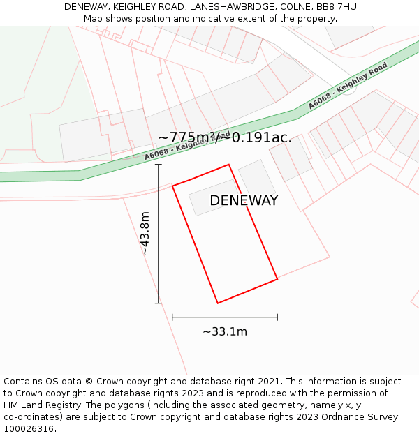 DENEWAY, KEIGHLEY ROAD, LANESHAWBRIDGE, COLNE, BB8 7HU: Plot and title map