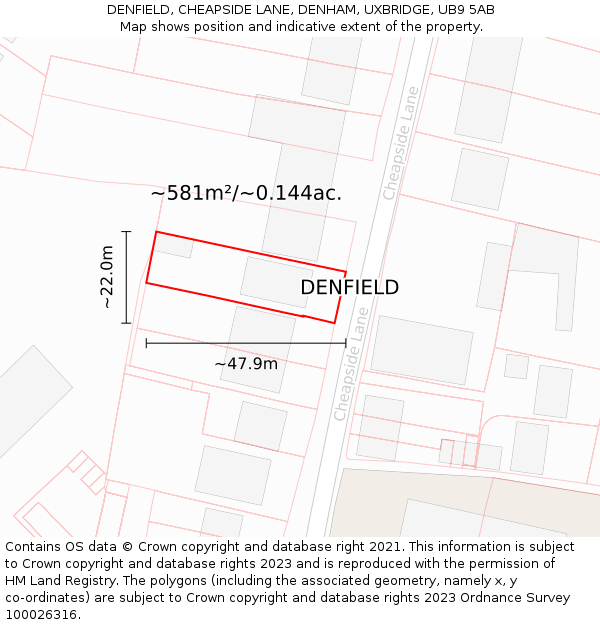 DENFIELD, CHEAPSIDE LANE, DENHAM, UXBRIDGE, UB9 5AB: Plot and title map