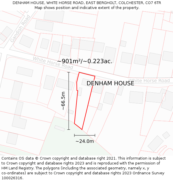 DENHAM HOUSE, WHITE HORSE ROAD, EAST BERGHOLT, COLCHESTER, CO7 6TR: Plot and title map