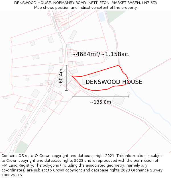 DENSWOOD HOUSE, NORMANBY ROAD, NETTLETON, MARKET RASEN, LN7 6TA: Plot and title map