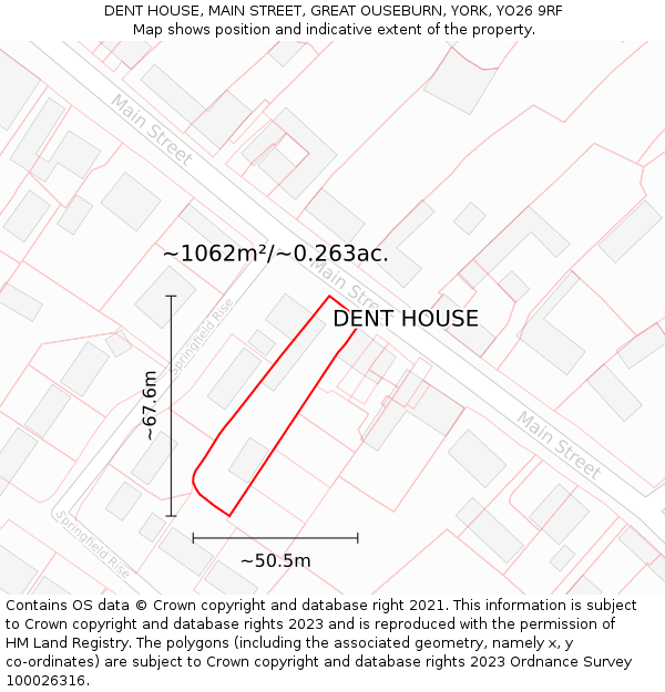 DENT HOUSE, MAIN STREET, GREAT OUSEBURN, YORK, YO26 9RF: Plot and title map