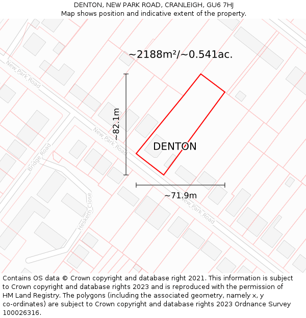 DENTON, NEW PARK ROAD, CRANLEIGH, GU6 7HJ: Plot and title map