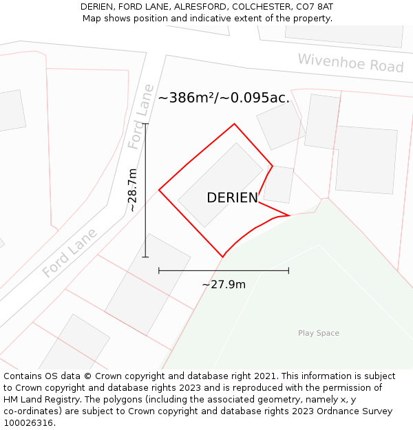 DERIEN, FORD LANE, ALRESFORD, COLCHESTER, CO7 8AT: Plot and title map