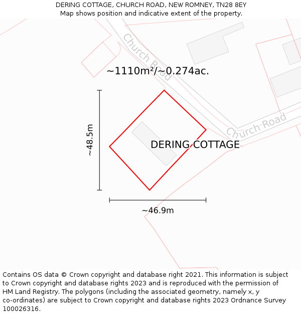 DERING COTTAGE, CHURCH ROAD, NEW ROMNEY, TN28 8EY: Plot and title map