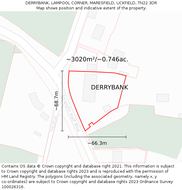 DERRYBANK, LAMPOOL CORNER, MARESFIELD, UCKFIELD, TN22 3DR: Plot and title map