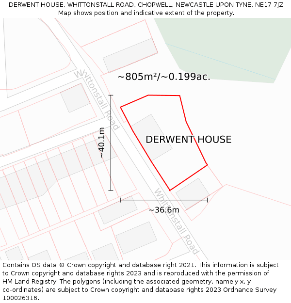 DERWENT HOUSE, WHITTONSTALL ROAD, CHOPWELL, NEWCASTLE UPON TYNE, NE17 7JZ: Plot and title map