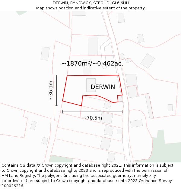 DERWIN, RANDWICK, STROUD, GL6 6HH: Plot and title map