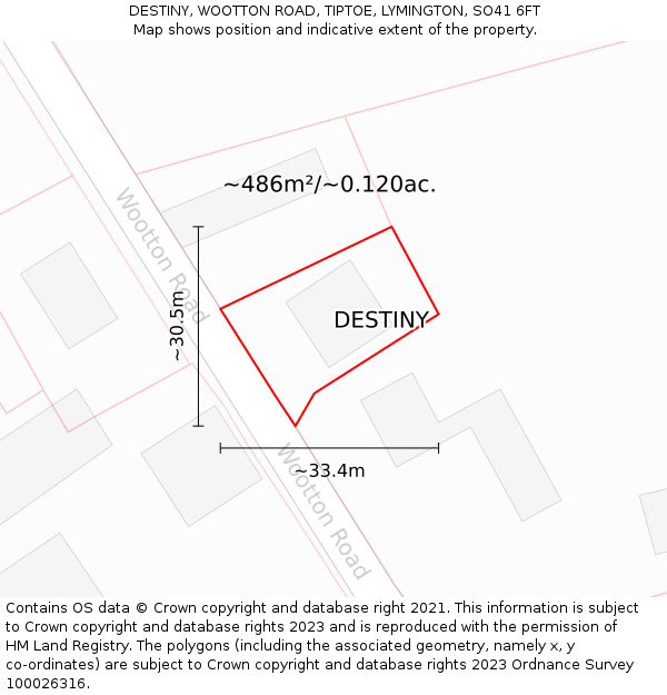 DESTINY, WOOTTON ROAD, TIPTOE, LYMINGTON, SO41 6FT: Plot and title map