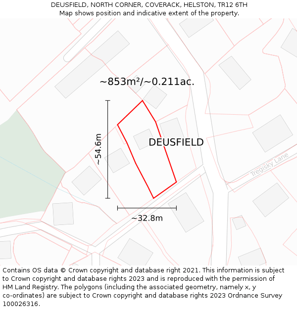 DEUSFIELD, NORTH CORNER, COVERACK, HELSTON, TR12 6TH: Plot and title map