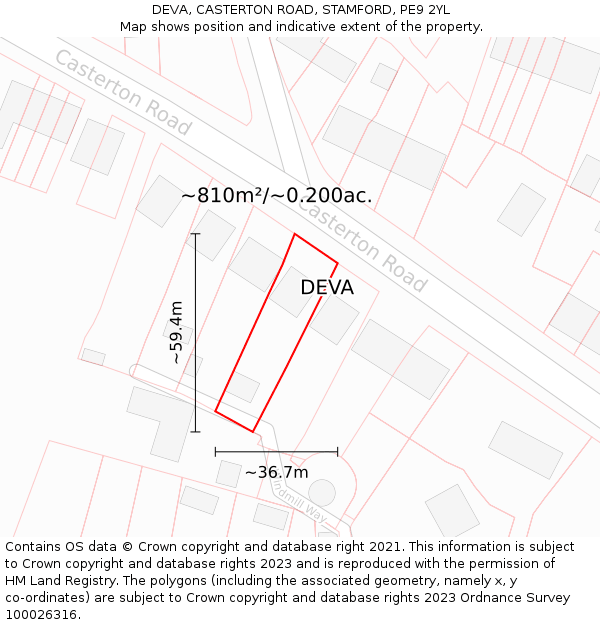 DEVA, CASTERTON ROAD, STAMFORD, PE9 2YL: Plot and title map