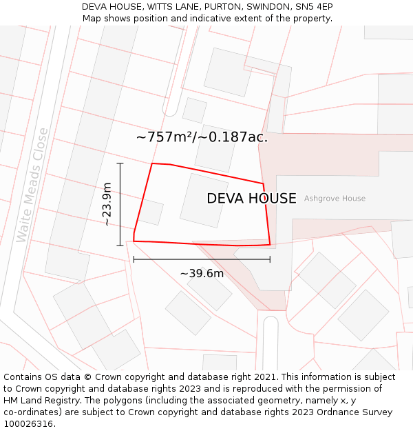 DEVA HOUSE, WITTS LANE, PURTON, SWINDON, SN5 4EP: Plot and title map