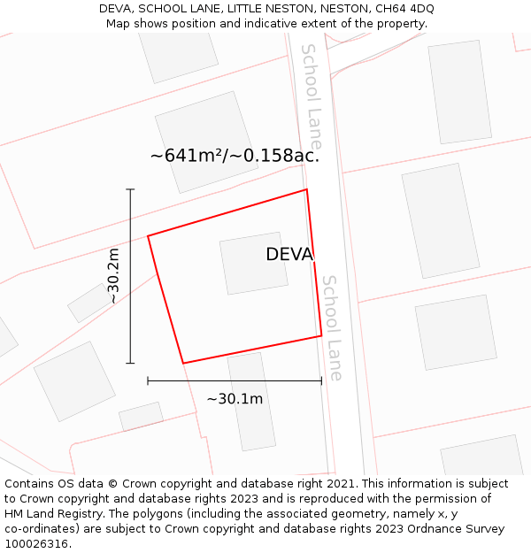 DEVA, SCHOOL LANE, LITTLE NESTON, NESTON, CH64 4DQ: Plot and title map