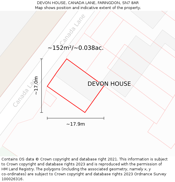 DEVON HOUSE, CANADA LANE, FARINGDON, SN7 8AR: Plot and title map