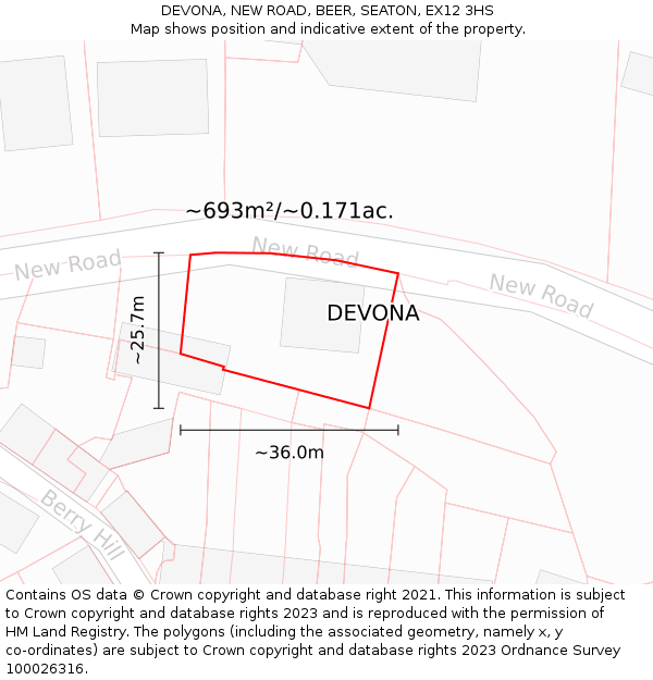 DEVONA, NEW ROAD, BEER, SEATON, EX12 3HS: Plot and title map