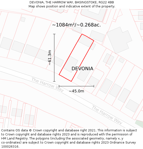 DEVONIA, THE HARROW WAY, BASINGSTOKE, RG22 4BB: Plot and title map